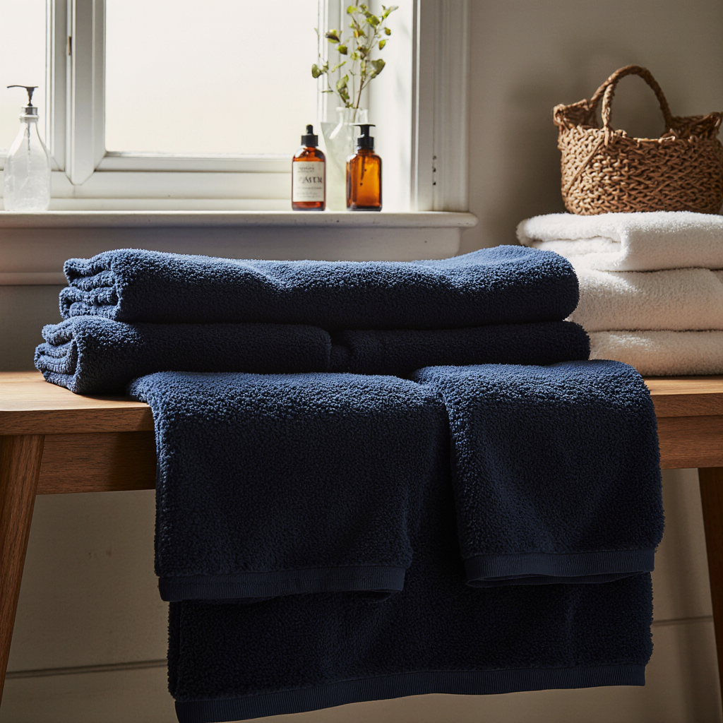 photorealistic_photograph_of_navy_blue_bath_sheet_folded_on_home_bathroom_bench_personal_toiletries_92v7ad7a6o07ut4admha_0