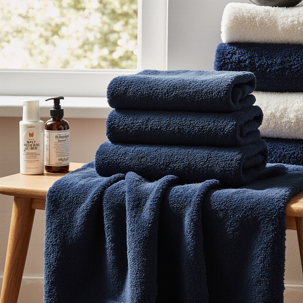 photorealistic_photograph_of_navy_blue_bath_sheet_folded_on_home_bathroom_bench_personal_toiletries_f992xwpqvwl481oz6d8d_0